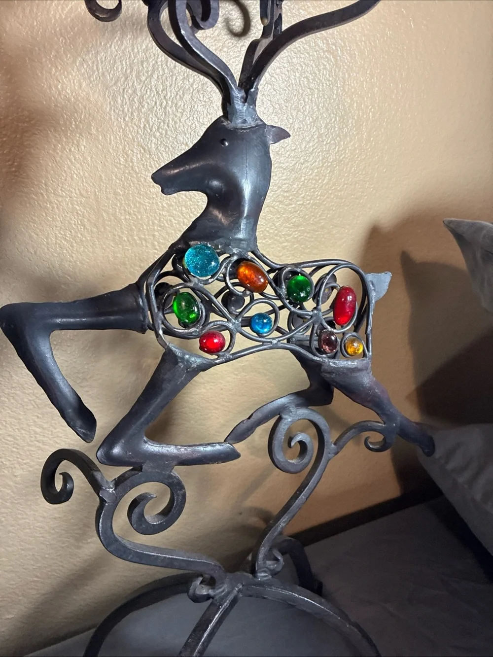 Pier 1 Imports Vintage Christmas Reindeer Tri Candle Holder Forged Iron Reindeer